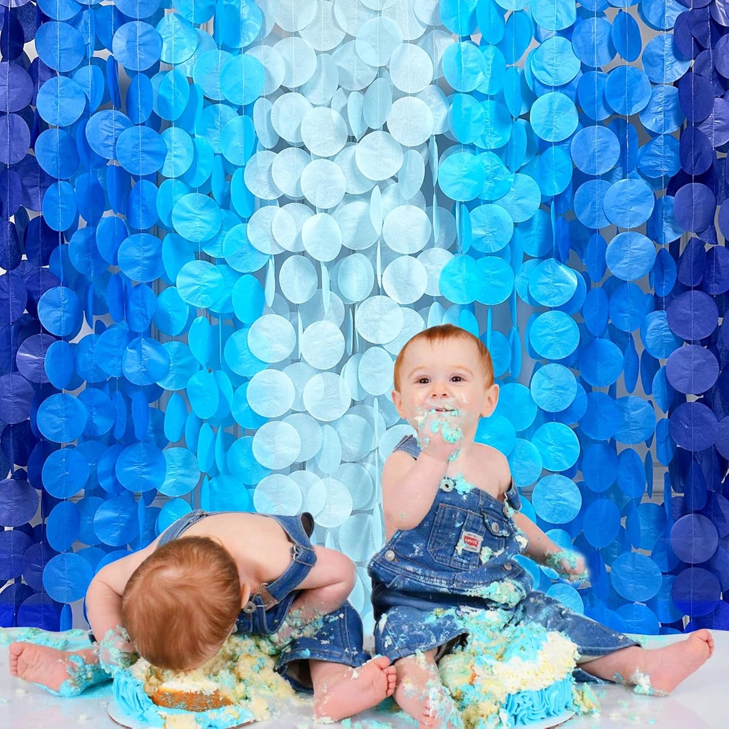PinkBlume 205 Ft Blue Party Decorations Ombre Navy Circle Dot Backdrop Streamer Royal Tissue Paper Polka Hanging Garland for Birthday Graduation Wedding Under The Sea Nautical Ahoy Achor