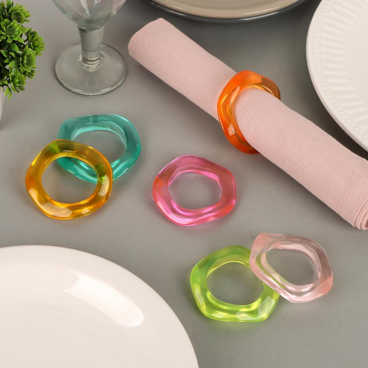 Set of 12 Epoxy Resin Napkin Rings - Handcrafted Napkin Ring Holders 1.5" Napkin Rings for Christmas Party Decoration, Dinning Table, Family Gatherings, Table Décor(Multi Pastel)- ALPHA Living HOME