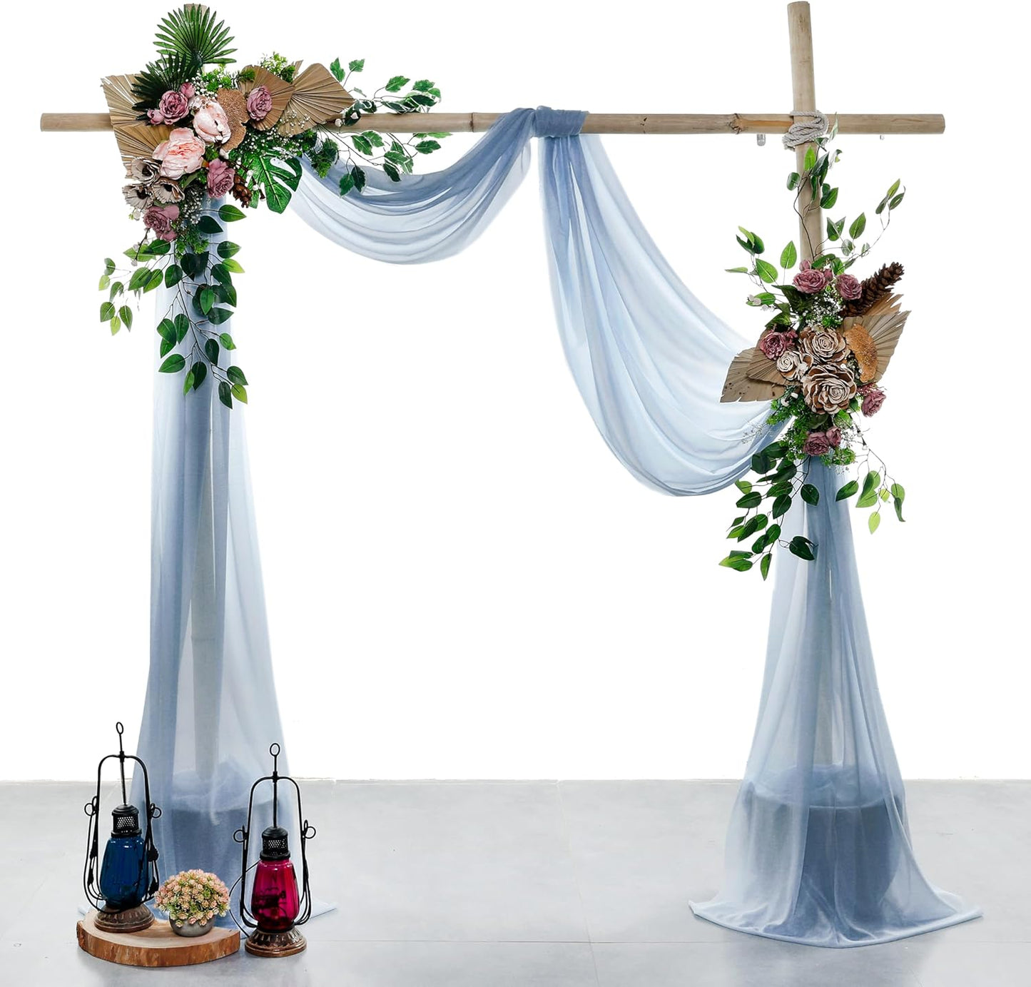 VDS Pack of 4 Panel (30 Inch X 20 Feet) Wedding Arch Draping Fabric Sheer Chiffon Fabric Drapery for Wedding Ceremony Reception Swag Backdrop Canopy Chuppah ARBO Altars Decoration (Dusty Blue)