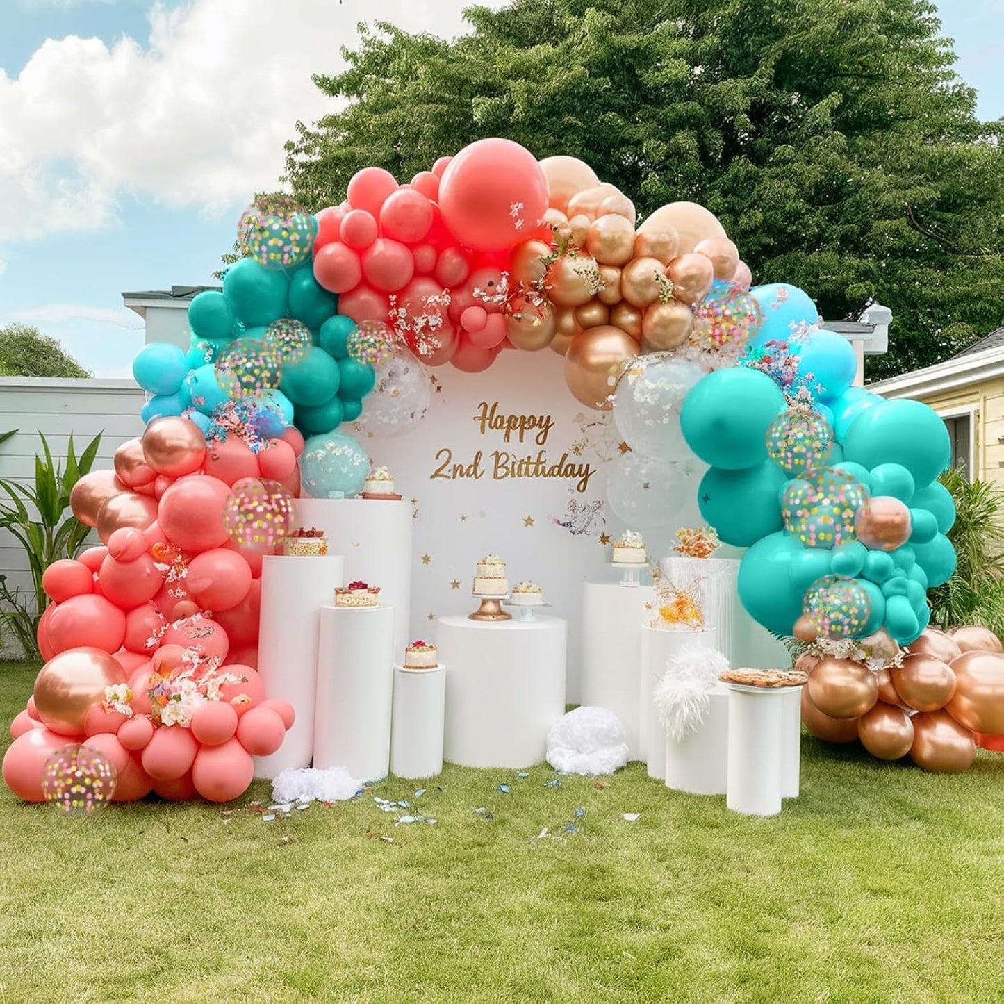 Rose Gold Blush Blue Balloons, 12 Inchs Teal Retro Apricot Confetti Balloons for Girls Kids Cratoon Theme Birthday Baby Shower Wedding Summer Pool Beach Hawaiian Tropical Party Decorations