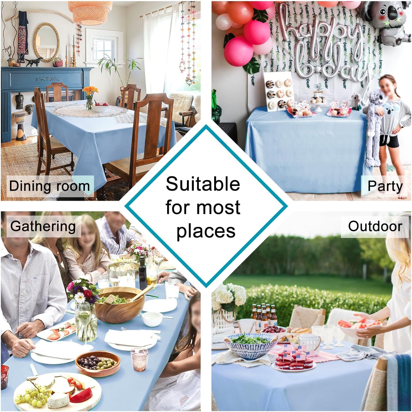 Hiasan Dusty Blue Tablecloth for Rectangle Tables - Waterproof and Spillproof Washable Fabric Table Cloth for Dining Room Kitchen Party, 60 x 102 Inch