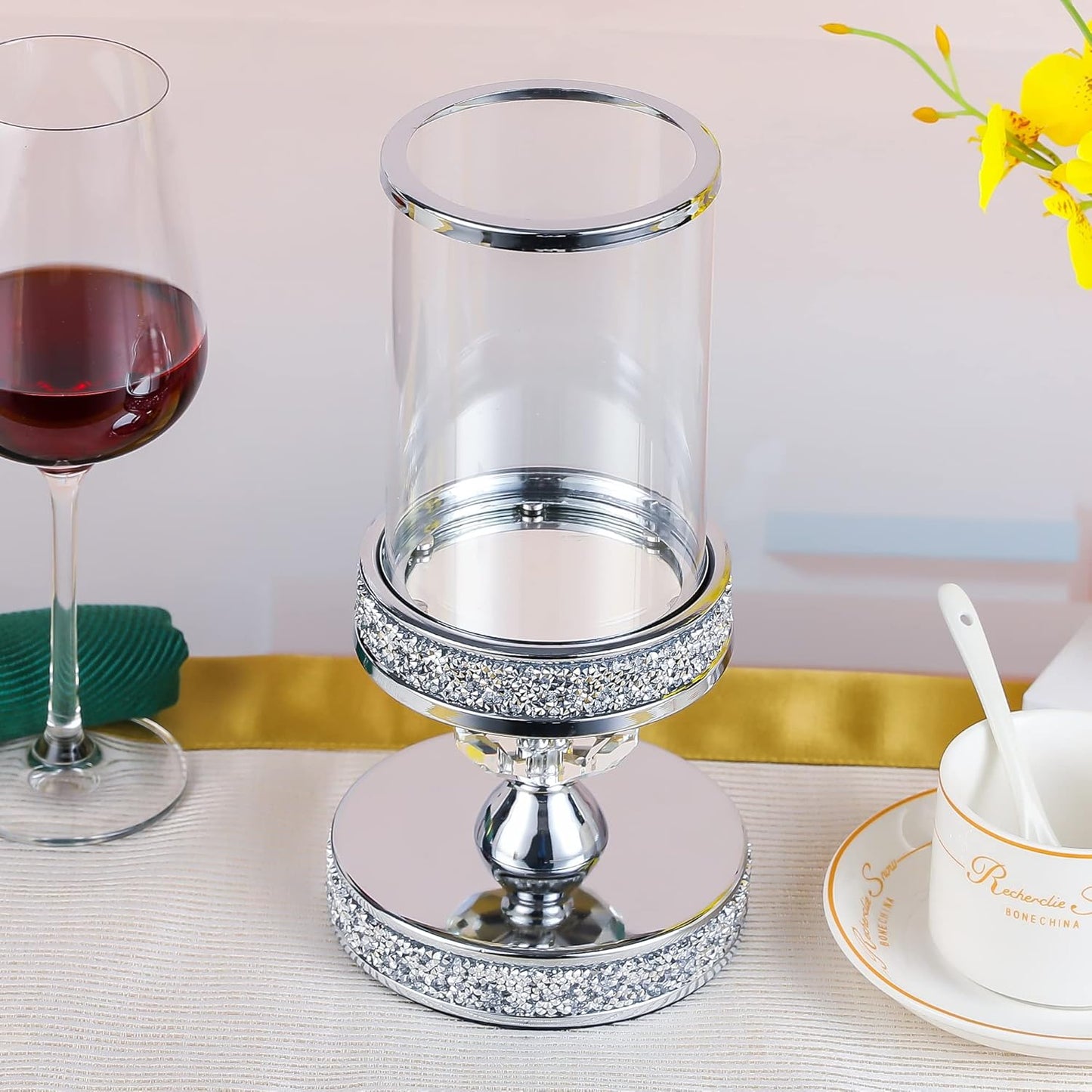 Candle Holder for Pillar Candle, Pillar Candle Holders for Wedding, Coffee Dining Table, Christmas, Table Centerpieces, Home Décor ZXC048D (1 Crystal Ball)