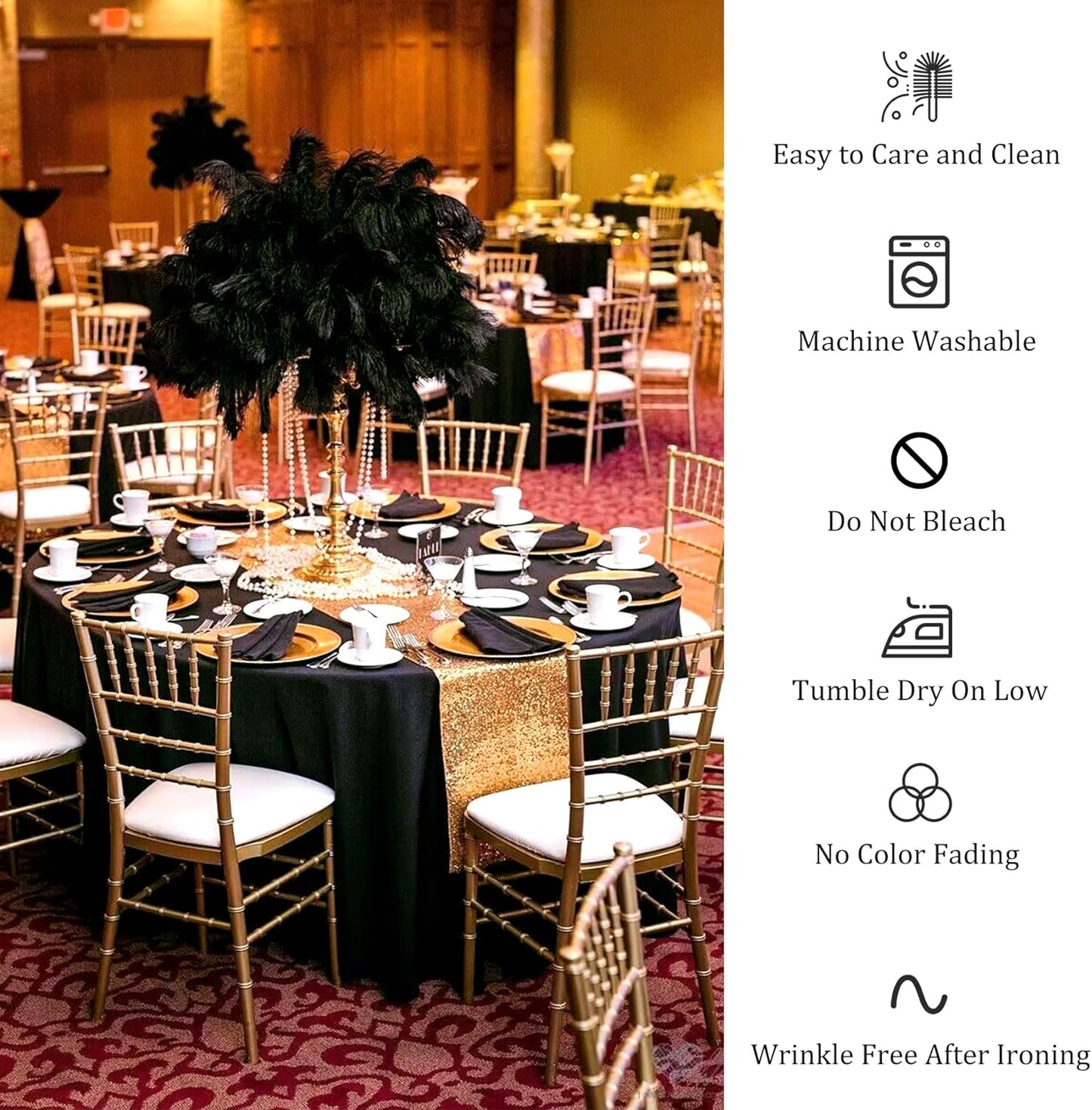 8 Pack Round Tablecloth 70 Inch Black Round Table Covers Bulk Washable Polyester Fabric Table Clothes for Wedding Party Reception Banquet Buffet Restaurant (Black, 70 Inch)