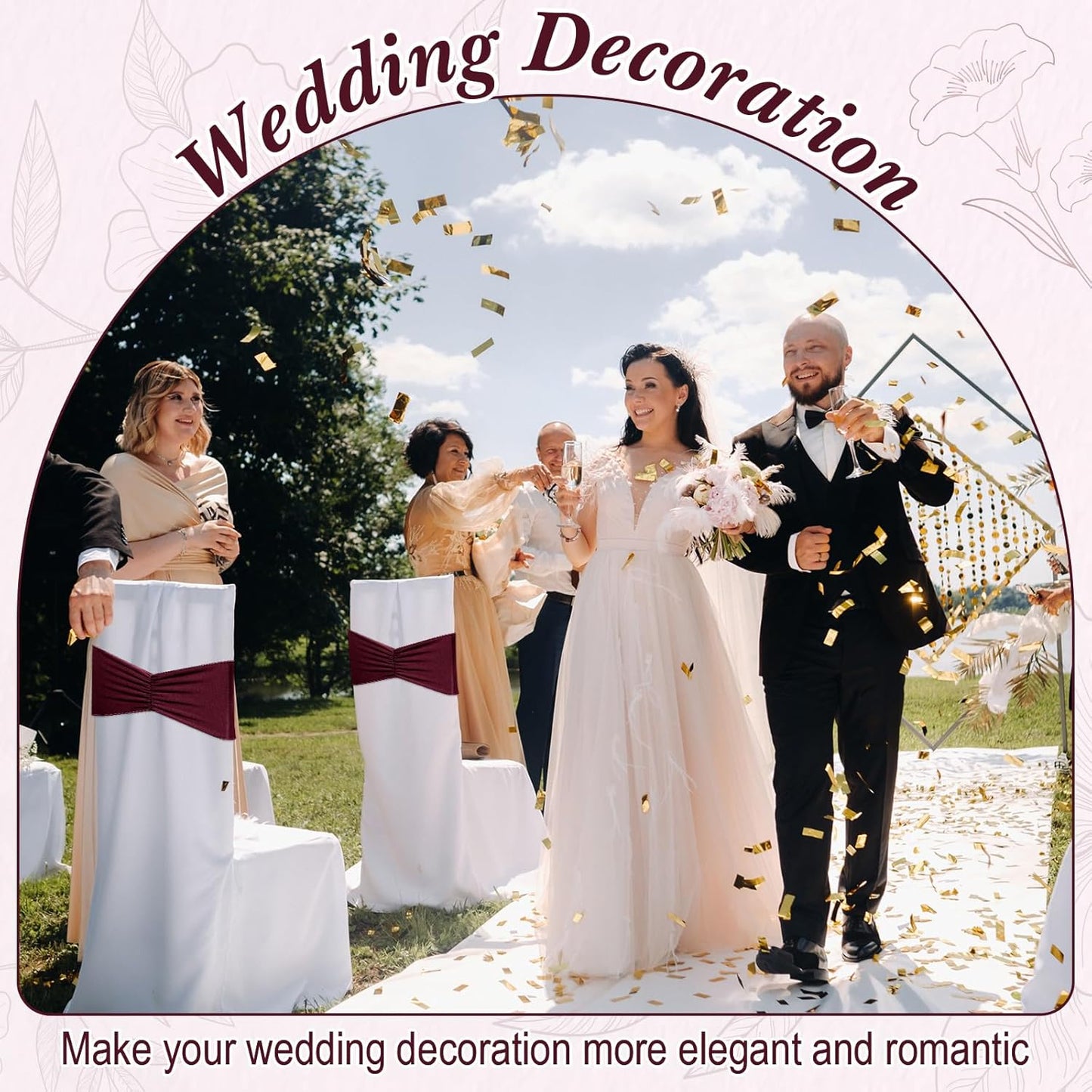 Moukeren 100 Pcs Spandex Chair Sashes Bows Bands Slider Sashes for Chair Covers Elastic Bands Ties Ribbon Decorations for Wedding Party Events Ceremony Birthday Banquet (Burgundy)