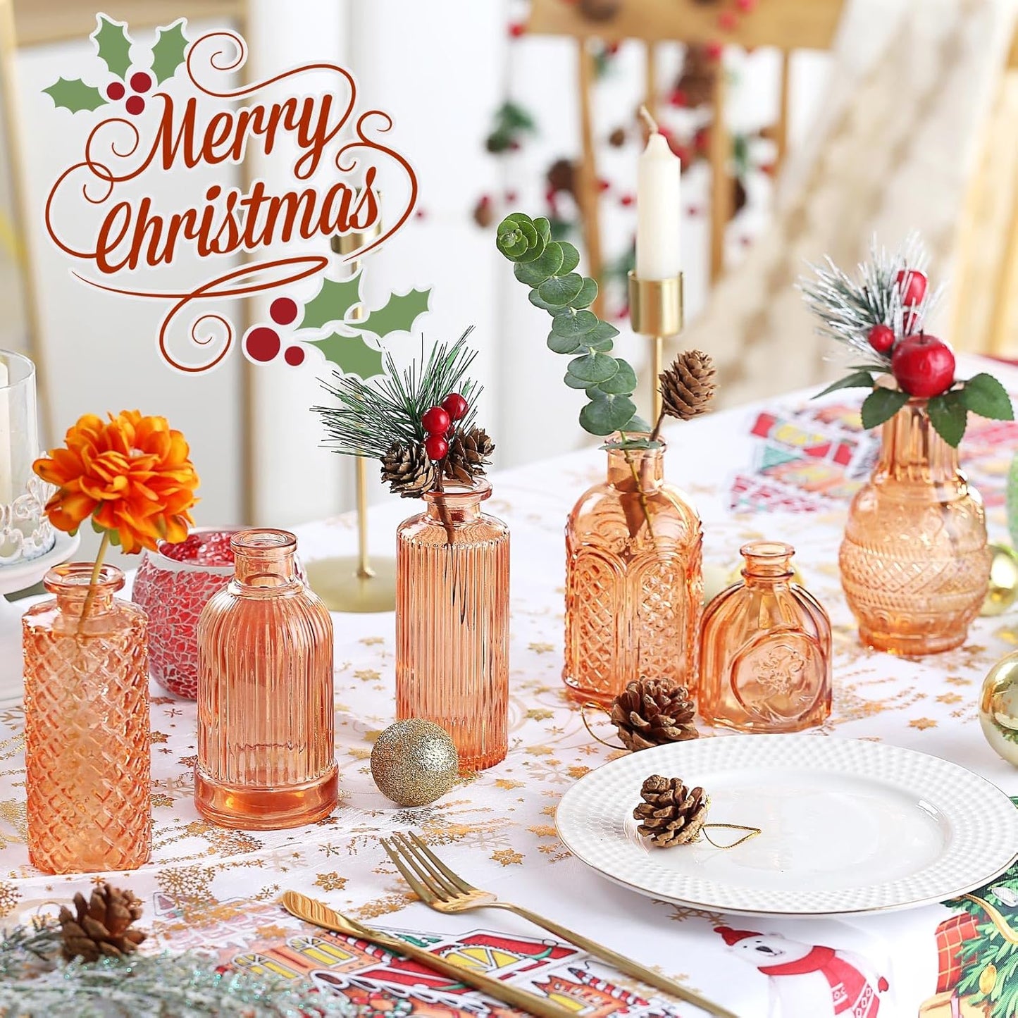 Bud Vases15 Pcs for Centerpieces Wedding,Flower Vases in Bulk for Rustic Home Decor,Small Vases for Wedding,Mother's Day,Graduation,Christmas,Birthday Party,Valentine's Day(Amber)