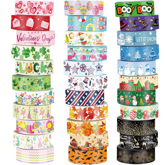 TaoBary 33 Rolls Holiday Plaid Washi Tape, 15 mm Seasonal Washi Tape Set Bohemian Colorful Vintage Cute for Card Wrapping Craft(Festive Style)