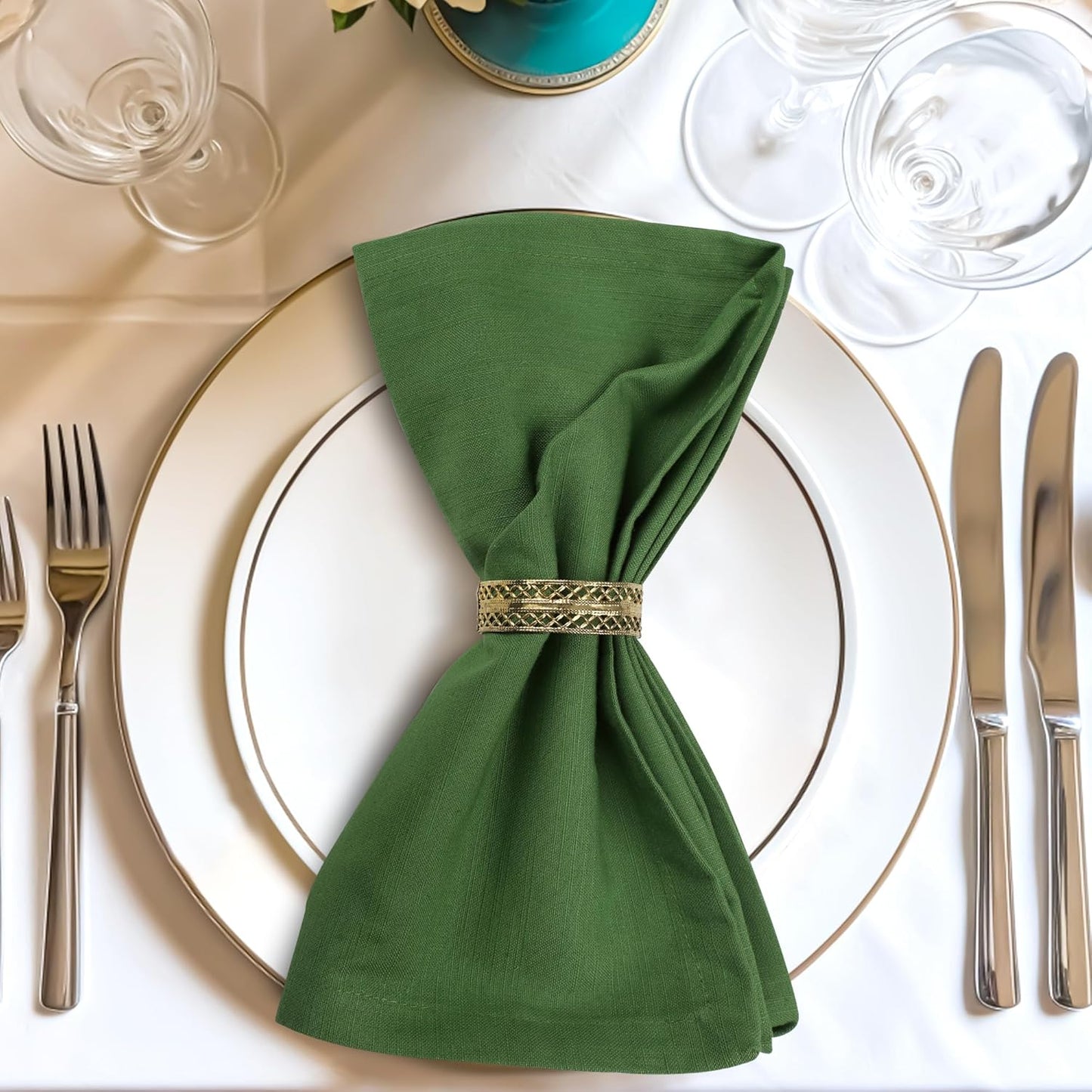 Urban Villa Easter Cloth Napkins 100% Cotton Slub Absorbent Dinner Napkins (Set of 12) Oversized 20x20 Inches Solid Green Color Soft Durable Reusable Washable Ideal for Everyday Use Wedding Parties