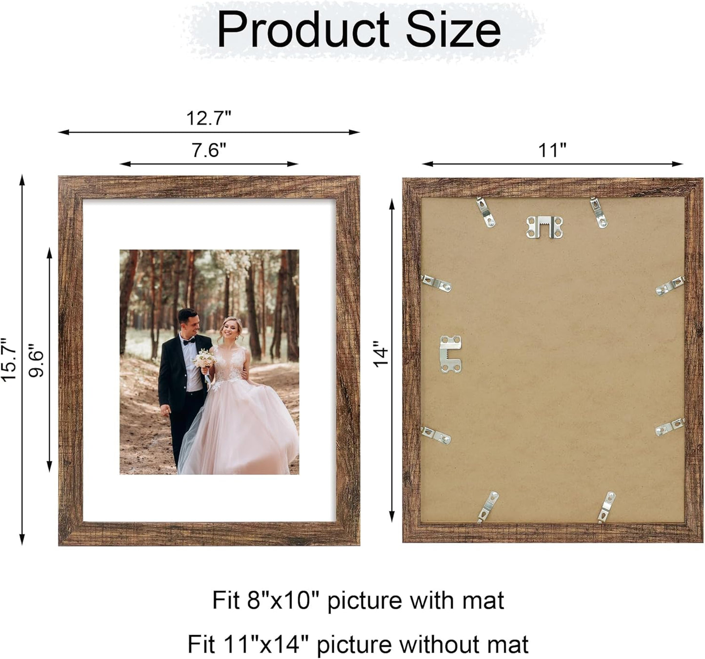 11x14 Picture Frame Set of 4 with Tempered Glass, Rustic Frame Display 8x10 Pictures with Mat or 11 x 14 Without Mat, Wooden Photo Frames for Wall Mounting