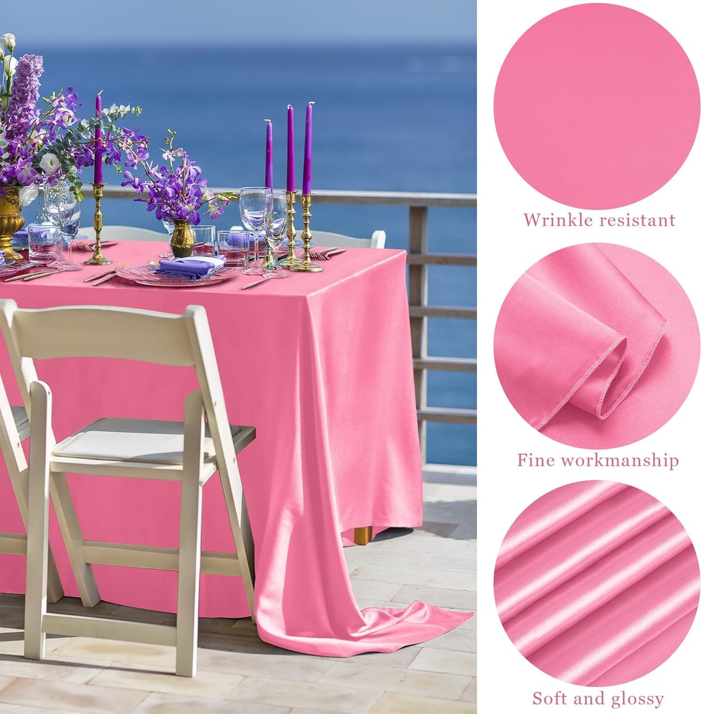 TURSTIN 4 Packs Gradient Pink Satin Tablecloth 102 x 58 Inch Overlay Satin Table Cover Rectangle Bright Silk Tablecloth Smooth Fabric Table Decoration for Wedding Banquet Party Events