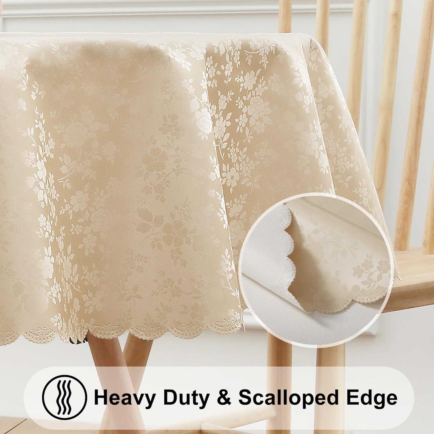 Smiry Round Table Cloth, Waterproof Heavy Duty Vinyl Tablecloths, Wipeable Washable Table Cover for Kitchen and Dining Room (Beige, 60" Round)