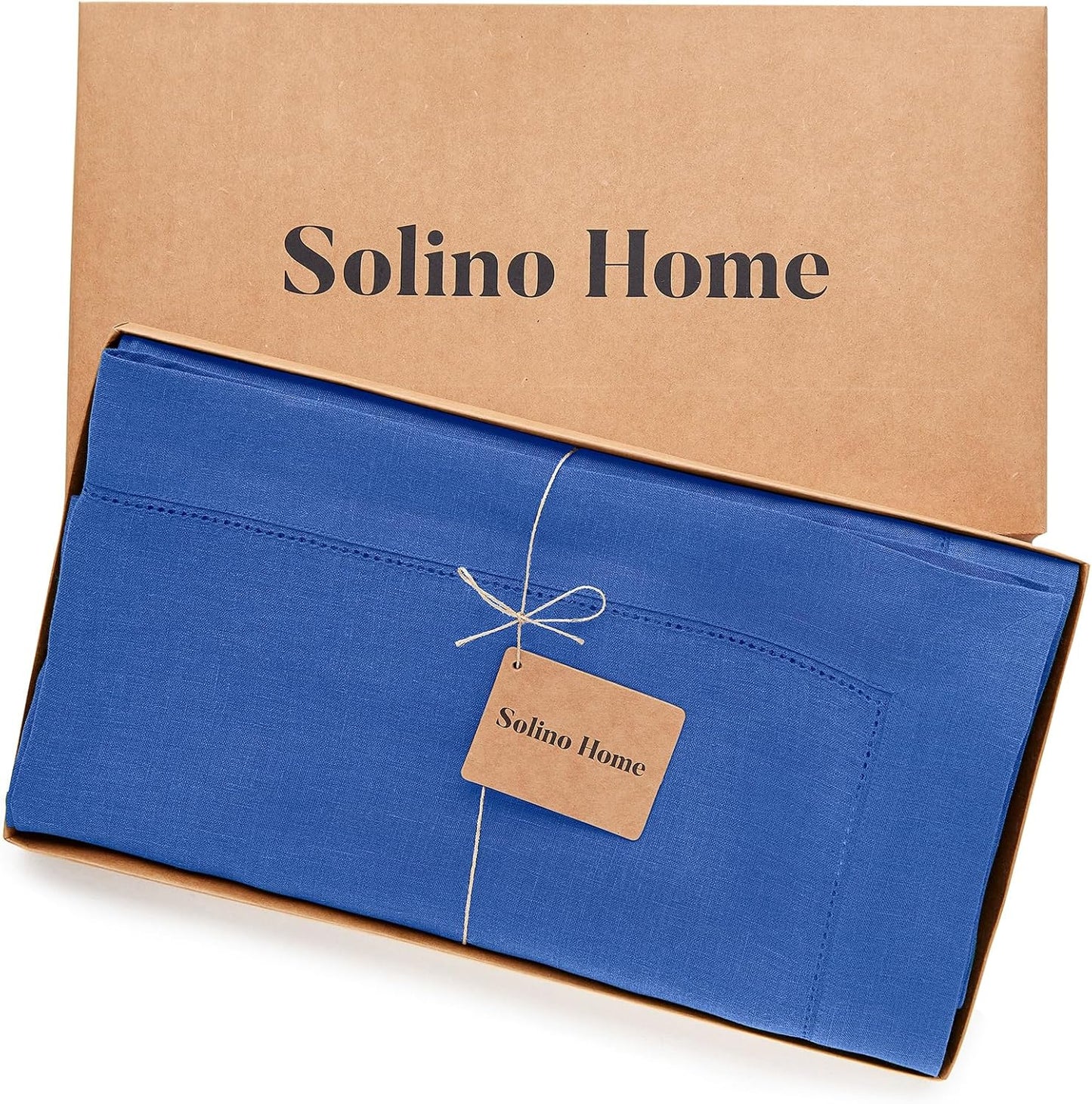 Solino Home Royal Blue Linen Tablecloth 60 x 144 Inch - 100% Pure Linen Hemstitch Table Cloth for Rectangle Tables - Classic Hemstitch, Machine Washable Tablecloth