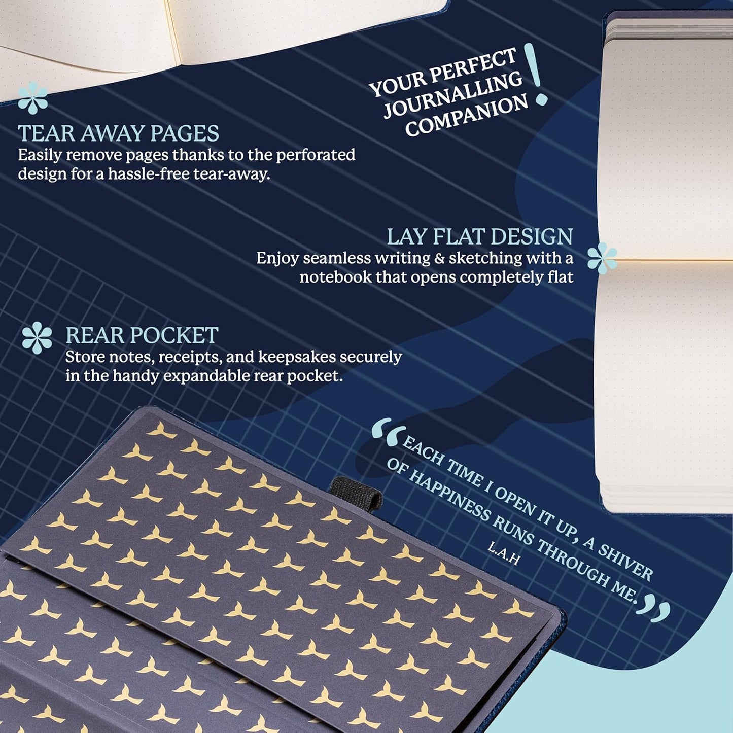 Dingbats Wildlife Dotted Journal A5 - Vegan Leather Hard Cover, Ideal for Work, Travel - Pocket, Elastic Closure, Bookmark