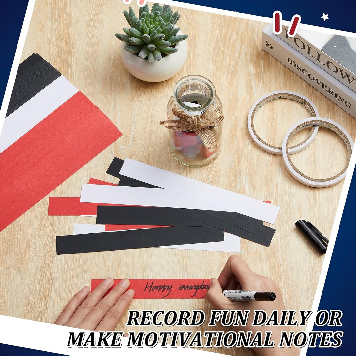 Lincia 600 Sheet Halloween Paper Chain Garland, Construction DIY Crafts Chain Strip for Fall Thanksgiving Party Decor, 1x8 Inch with Double Sided Tape (Red Black)