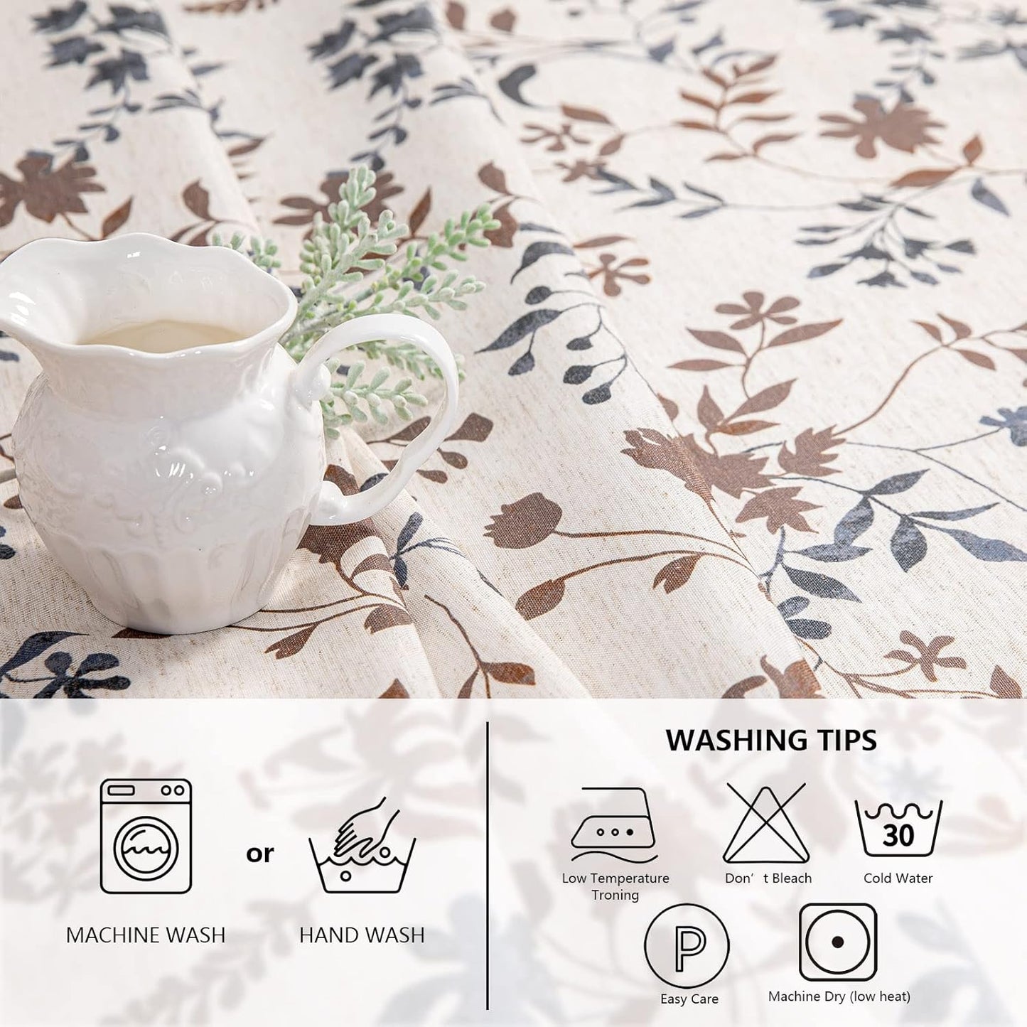 MYSKY HOME Rustic Tablecloth Classic Brown Leaves Printed Linen Fabric Table Cover Waterproof Fabric Tablecloth Farmhouse Decoration 60x84 Inches Rectangle/Oblong for Kitchen Dining and Outdoor Use