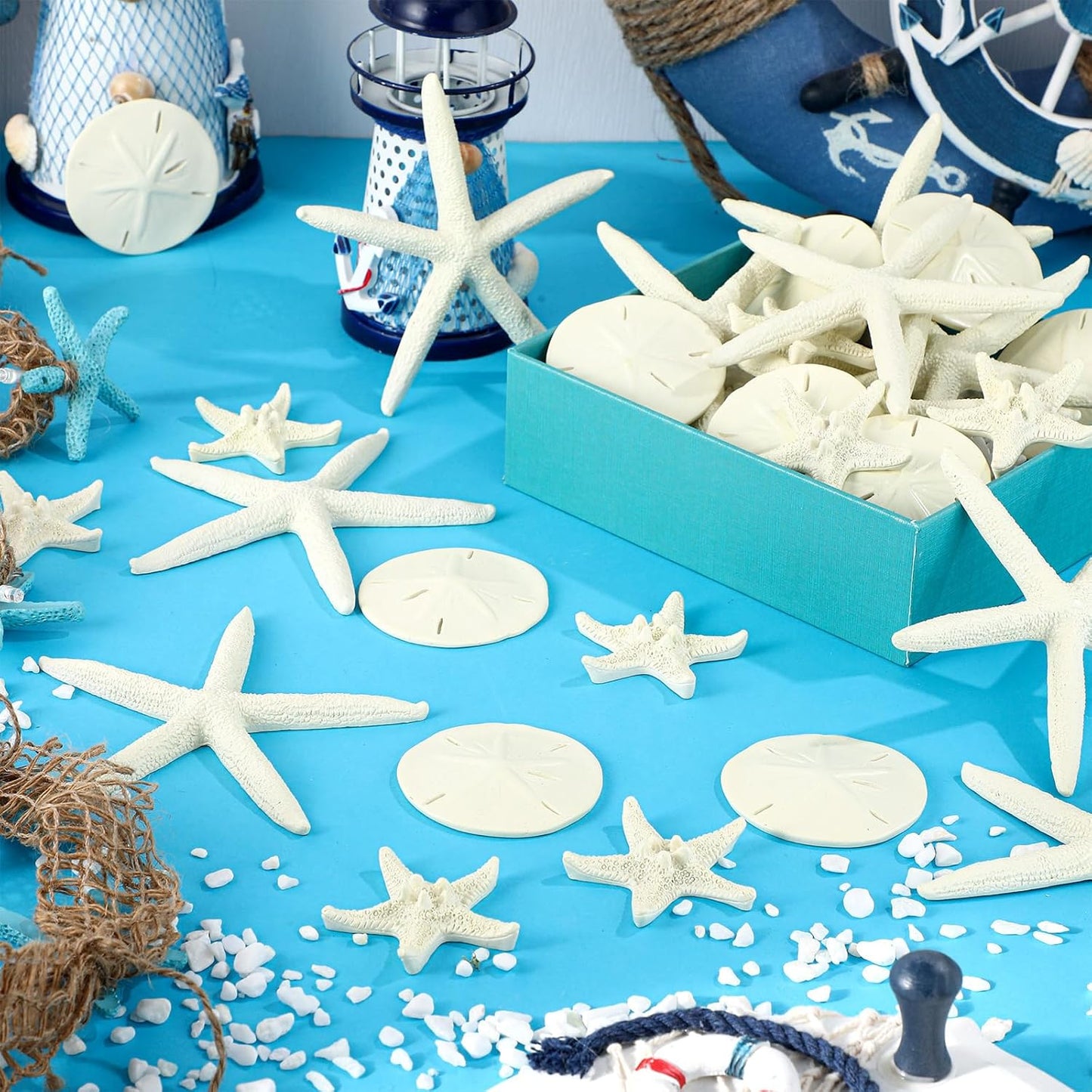 Queekay 30 Pieces Resin Starfish Sand Dollars 2.0 Inch 4.7 Inch Starfish 2.3 Inch Sand Dollars Crafts Ocean Themed Glittered Coastal Decorations for Summer Wedding Christmas Party Decor Supplies