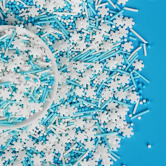 Edible White Snowflake Sprinkles,Blue White Nonpareils Pearls Jimmies Mix Sugar Sprinkle,100g,Snow Block Candy for Cake Decorating,Holiday Cake Decorations,Dessert,Cookies,Christmas Winter Baking Decorating
