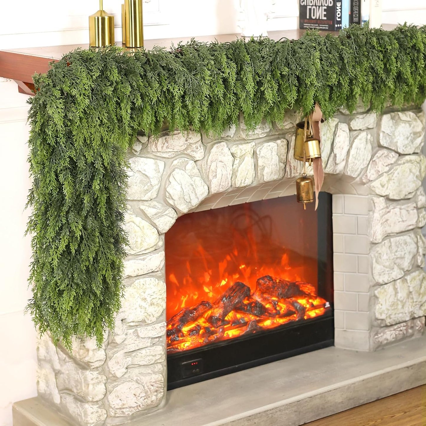 Real Touch Cedar Garland - Artificial Christmas Garlands Faux Green Cedar Fake Pine Needles Garland for Fireplace,Table, Stairs, Mantle, Window,Indoor Outdoor,Home,Holiday Decor(1 PCS,6 FT)