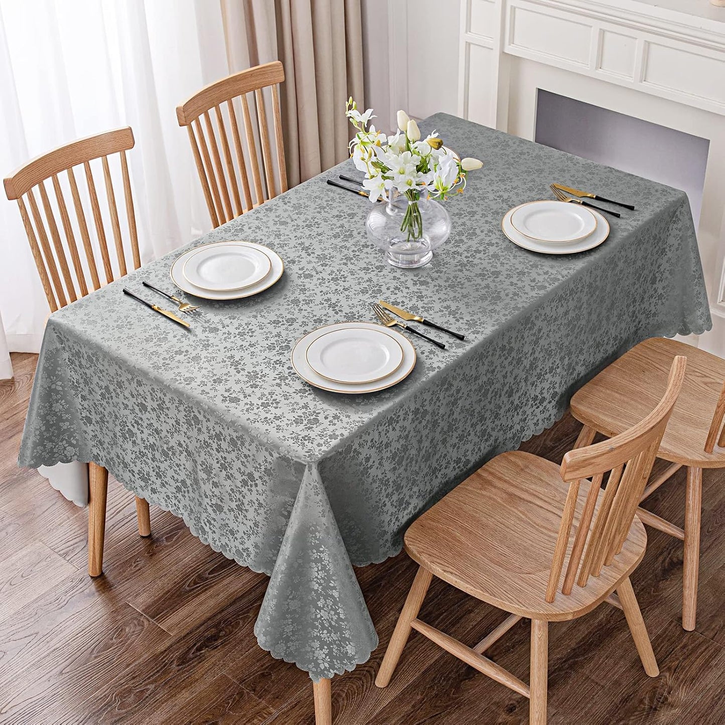 Smiry Rectangle Table Cloth, Waterproof Heavy Duty Vinyl Tablecloths, Wipeable Washable Table Cover for Kitchen and Dining Room (Grey, 54" X 78")