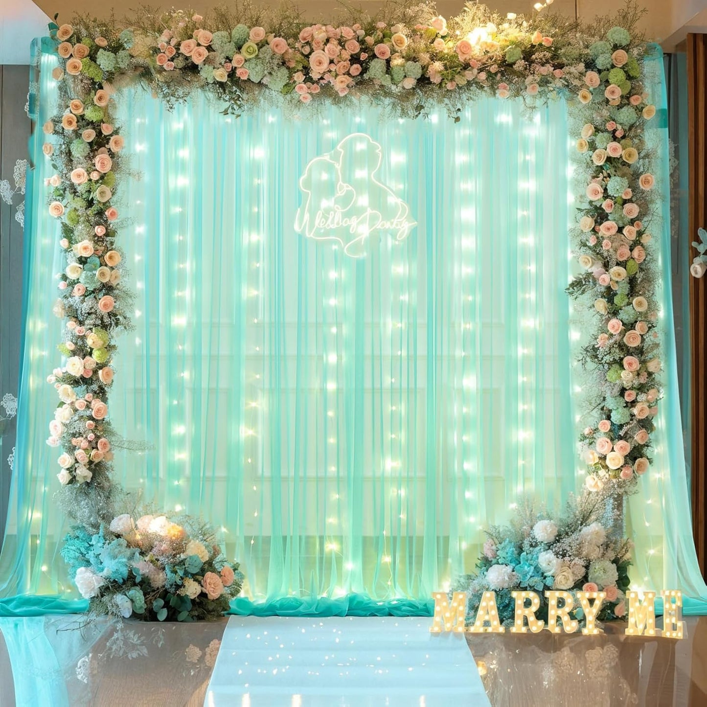 Sage Green Tulle Backdrop Curtains with Lights String for Parites 10x10ft Sheer Backdrop Curtains Drapes for Birthday Party Bridal Shower Baby Shower Christmas Wall Photo Booth Background Decorations