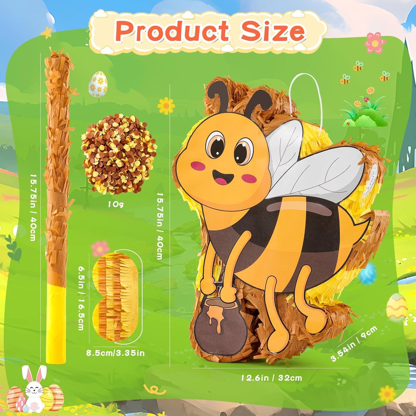 VINTS Bee Piñata Large Kids Bee Piñata with Blindfold Stick Confetti for Bee Themed Party Girl Boy Birthday Party Decoration(15.7×12.5×3.5in)