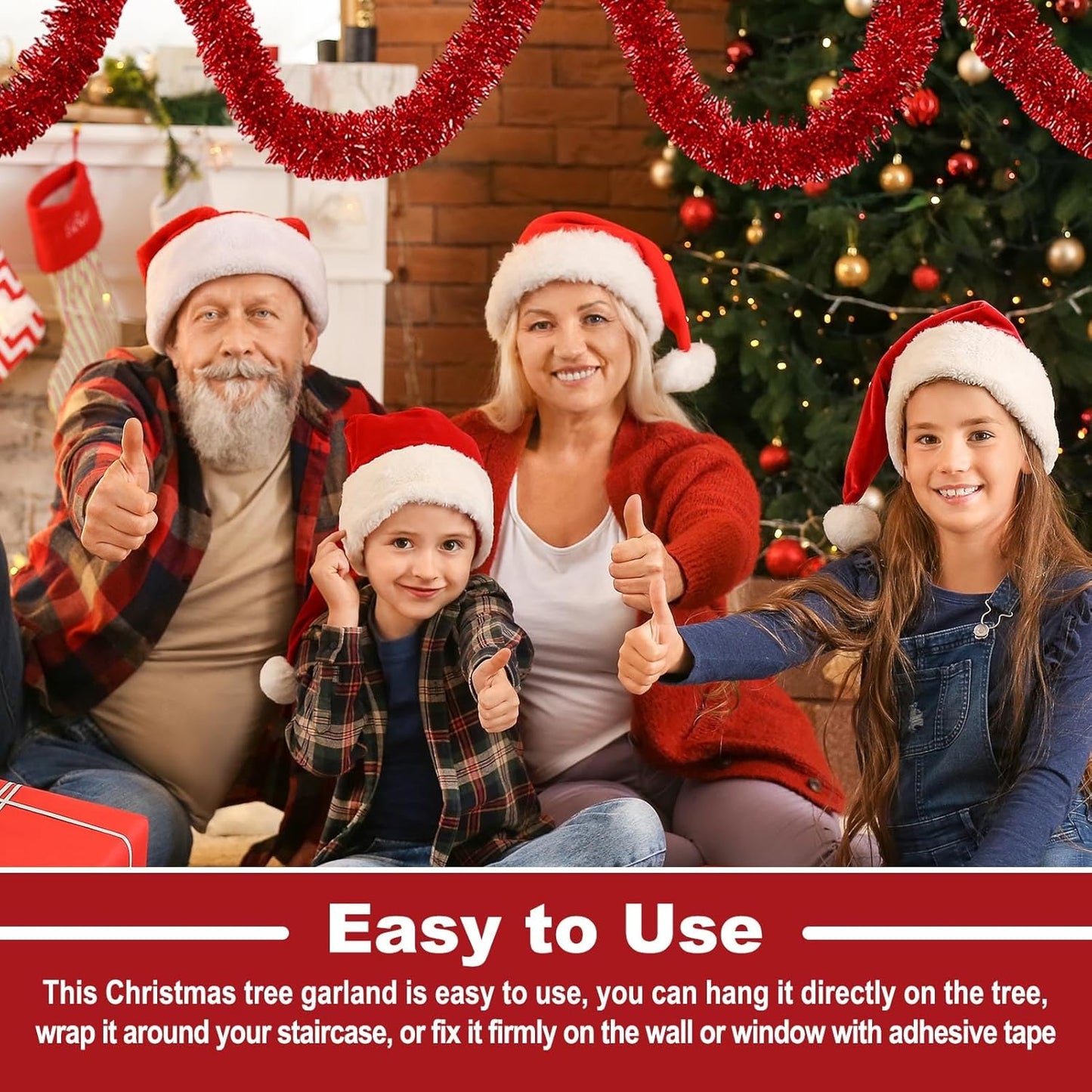 25 Feet Metallic Twist Tinsel Garland - Wall Hanging Backdrop for Parade Floats, Christmas Eve, New Year, Valentine's Day Parties (Red, 4in x 25ft)