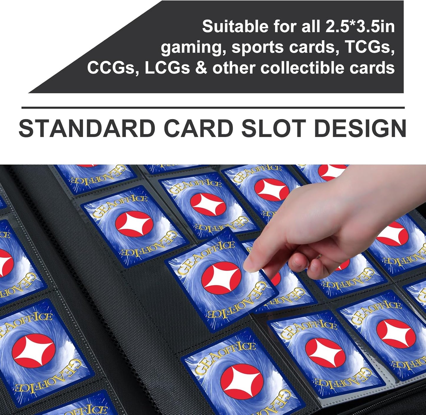 GEAoffice Trading Card Binder 16 Pockets, Premium Large 1000 Card Binder Holds 1000+, Side Loading Collection Album Folders for YuGiOh, MTG, TCG, Games& Sports, Carbon Black