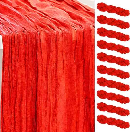 10 Pack Red Cheesecloth Table Runner 35x120 Inch 10Ft Rustic Gauze Cheese Cloth Table Runner Sheer Cheesecloth Table Runners for Wedding Party Bridal Shower Decoration