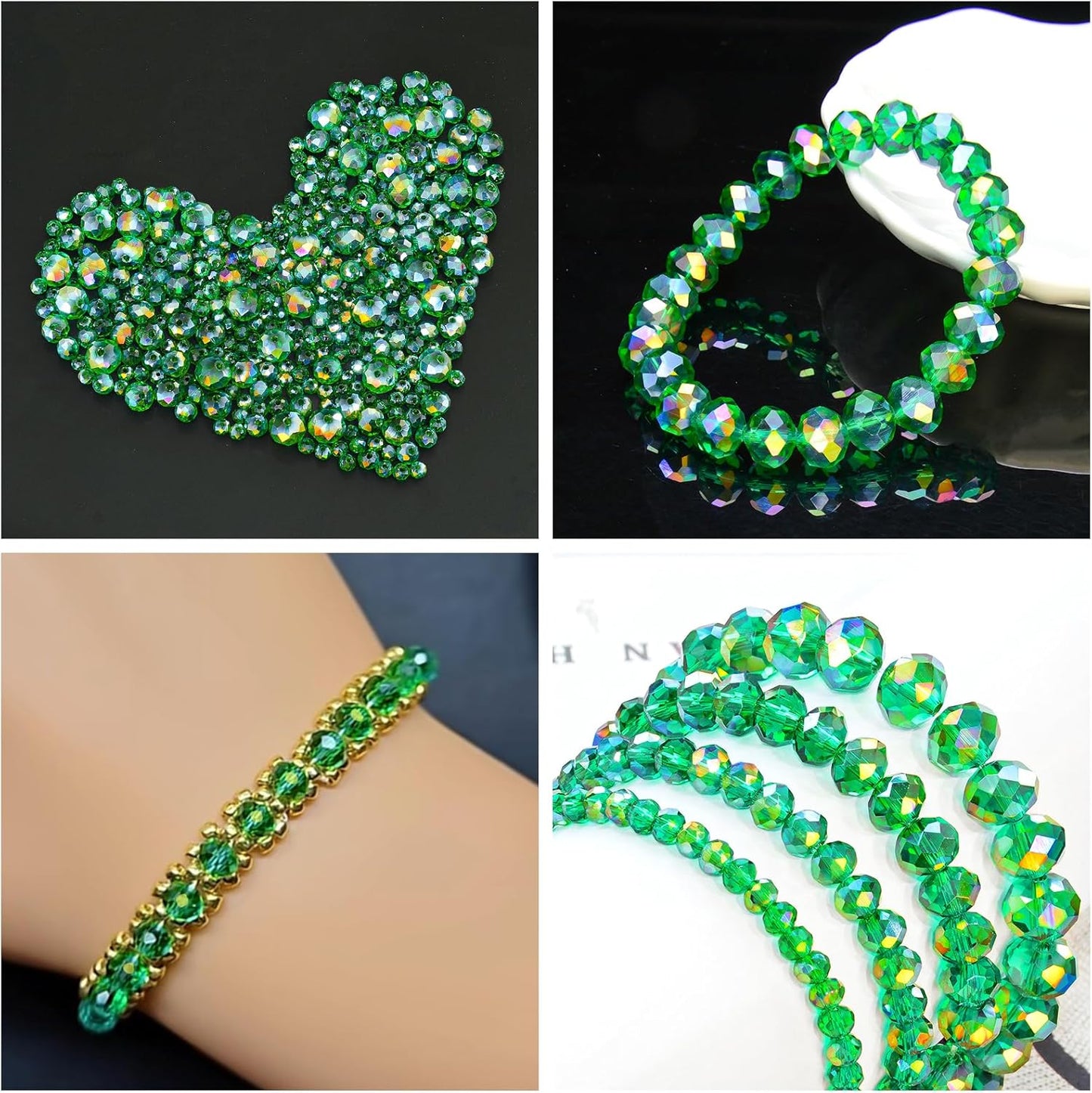 220Pcs 10mm Crystal Glass Beads for Jewelry Making Beads for Bracelets Necklace Pendants Making Supplies(Malachite Green)