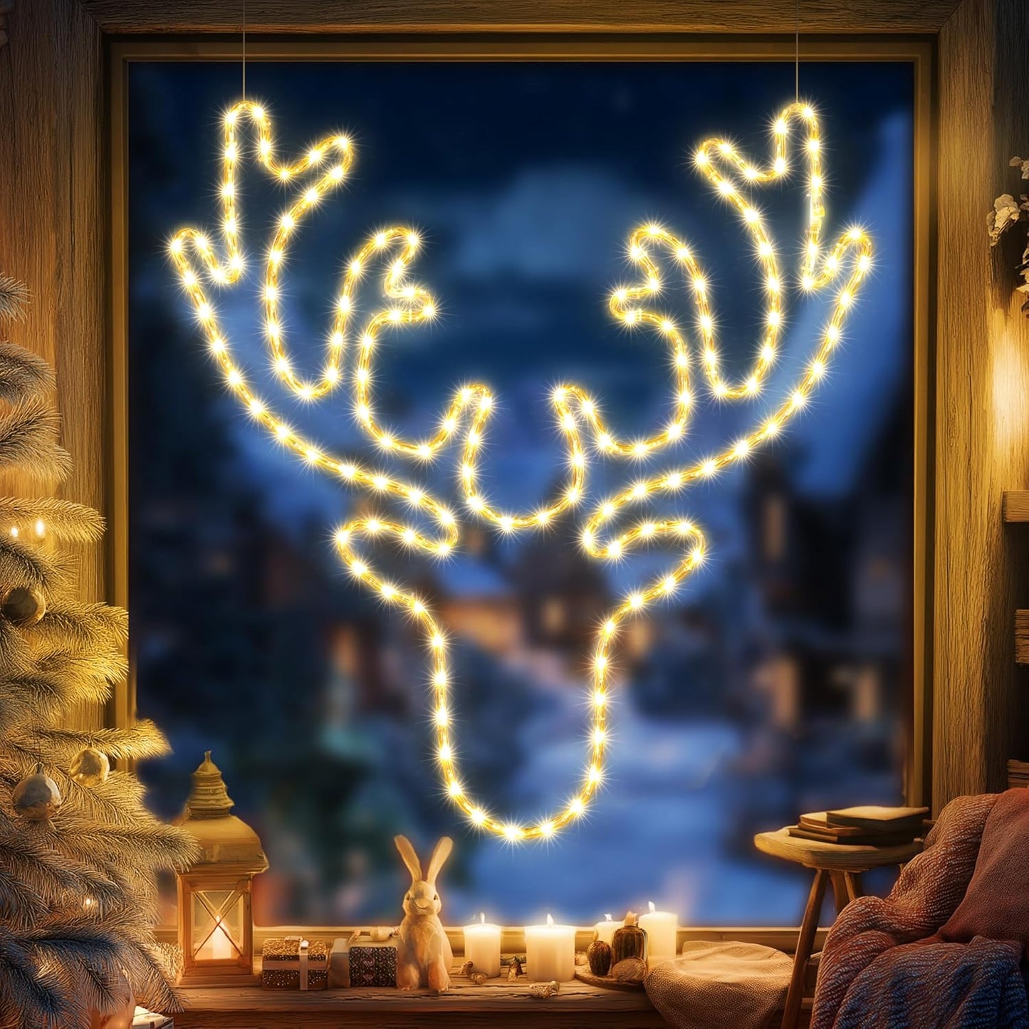 Christmas 32'' Large Reindeer Lights Decoration - 134LED Waterproof Christmas Outdoor Lighted Large Elk Sign for Wall Decor with Timer for Outdoor Home Party Wall Hanging Light