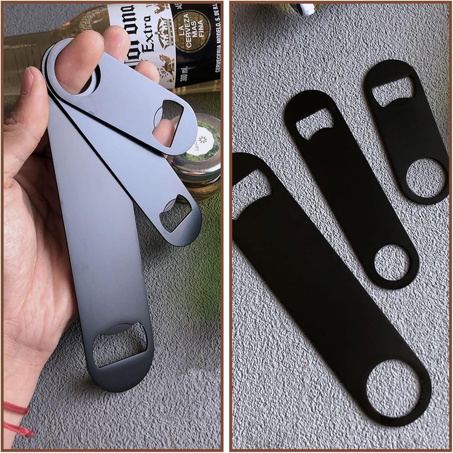 100 Pack Flat Beer Bottle Opener 7 inch Stainless Steel Flat Bottle Opener Black Beer Bottle Openers for Bartender Kitchen Bar Restaurant (7 Inch)