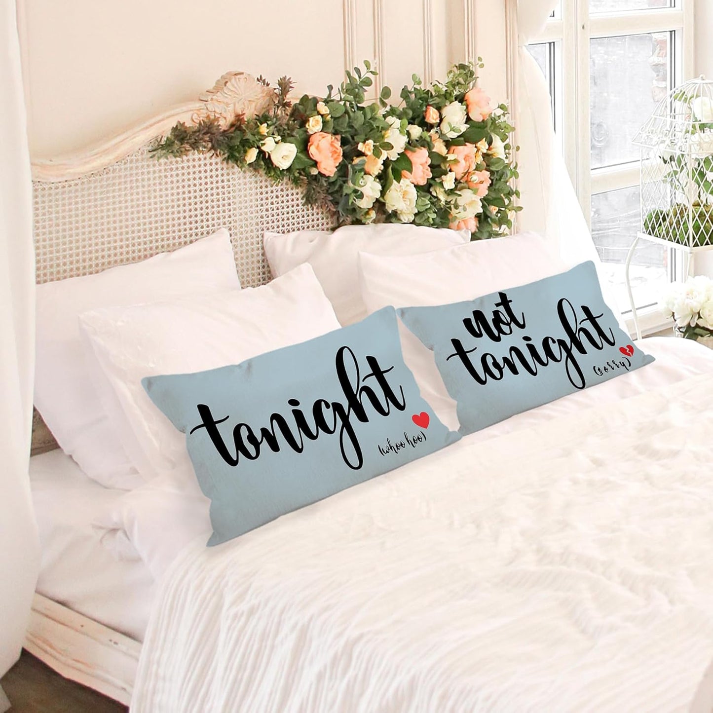 Mancheng-zi Bridal Gift,12x20 Pillow Cover,Bridal Shower Gifts,Funny Couples Reversible Linen Pillow Cover, Bachelorette Party Gifts,Bridal Gifts for Bride,Wedding Gifts for Bride(Light Blue)