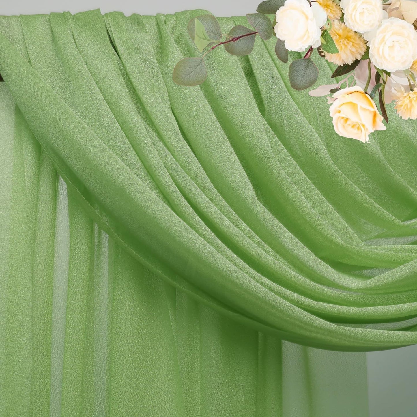 Wokceer Wedding Arch Draping Fabric 2 Panels 28.7" x 20FT Sage Green Drapes Sheer Fabric Backdrop Arch Draping Fabric for Wedding Ceremony Birthday Party Bridal Shower Decoration