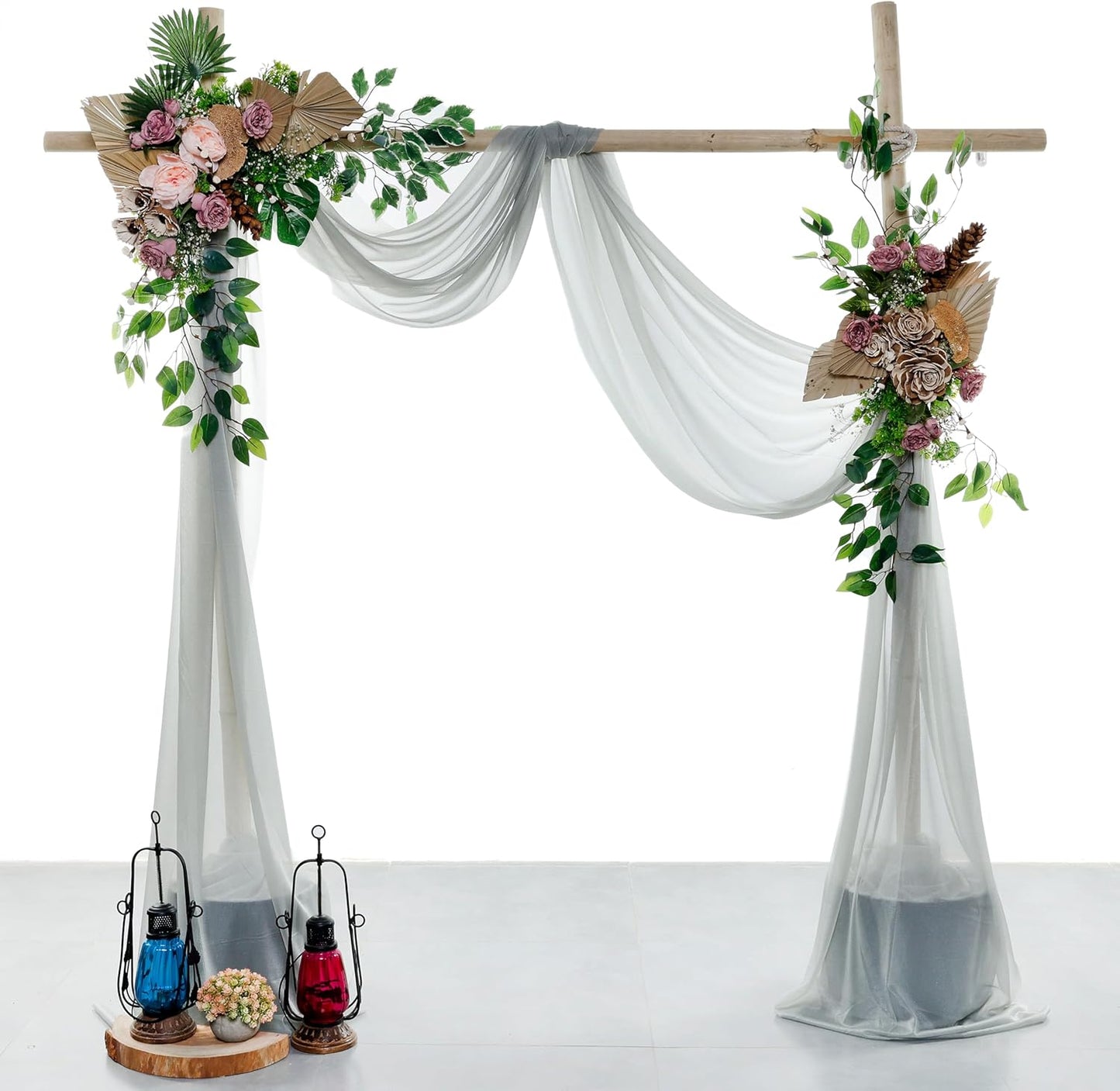 VDS Pack of 1 Panel (30 Inch X 20 Feet) Wedding Arch Draping Fabric Sheer Chiffon Fabric Drapery for Wedding Ceremony Reception Swag Backdrop Canopy Chuppah ARBO Altars Decoration (Grey)
