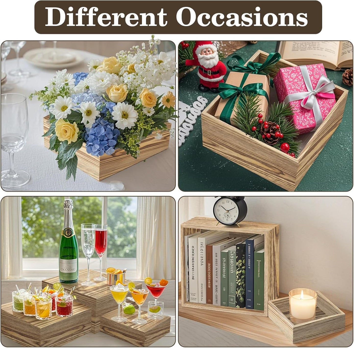 4 Pcs Buffet Risers, Wood Food Riser Dessert Display Stand for Party Wood Cupcake Stands Nesting Box for Display (Lightly Burnt)