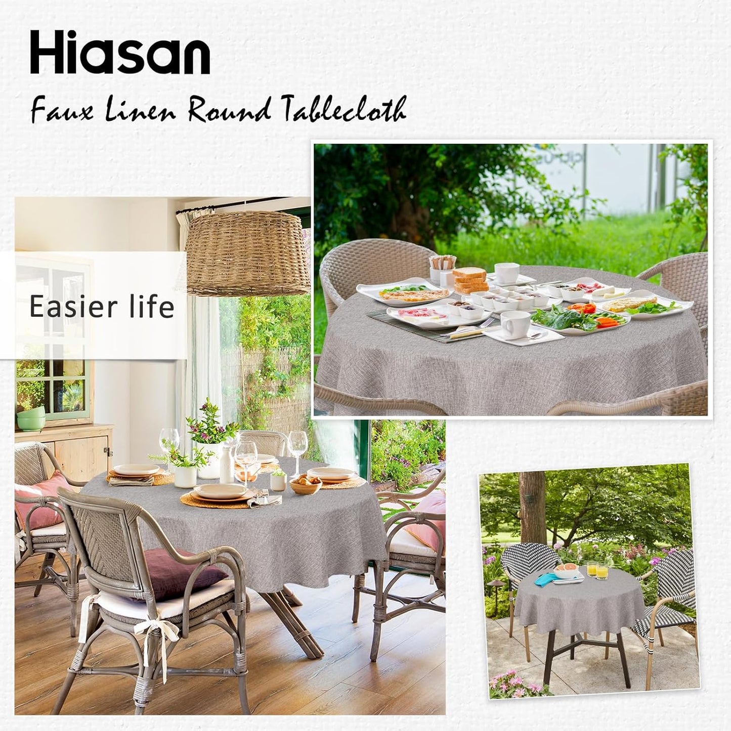 Hiasan Round Linen Tablecloth 30 Inch - Wrinkle and Stain Resistant Washable Polyester Fabric Table Cloth for Dining Room Kitchen Party, Stone