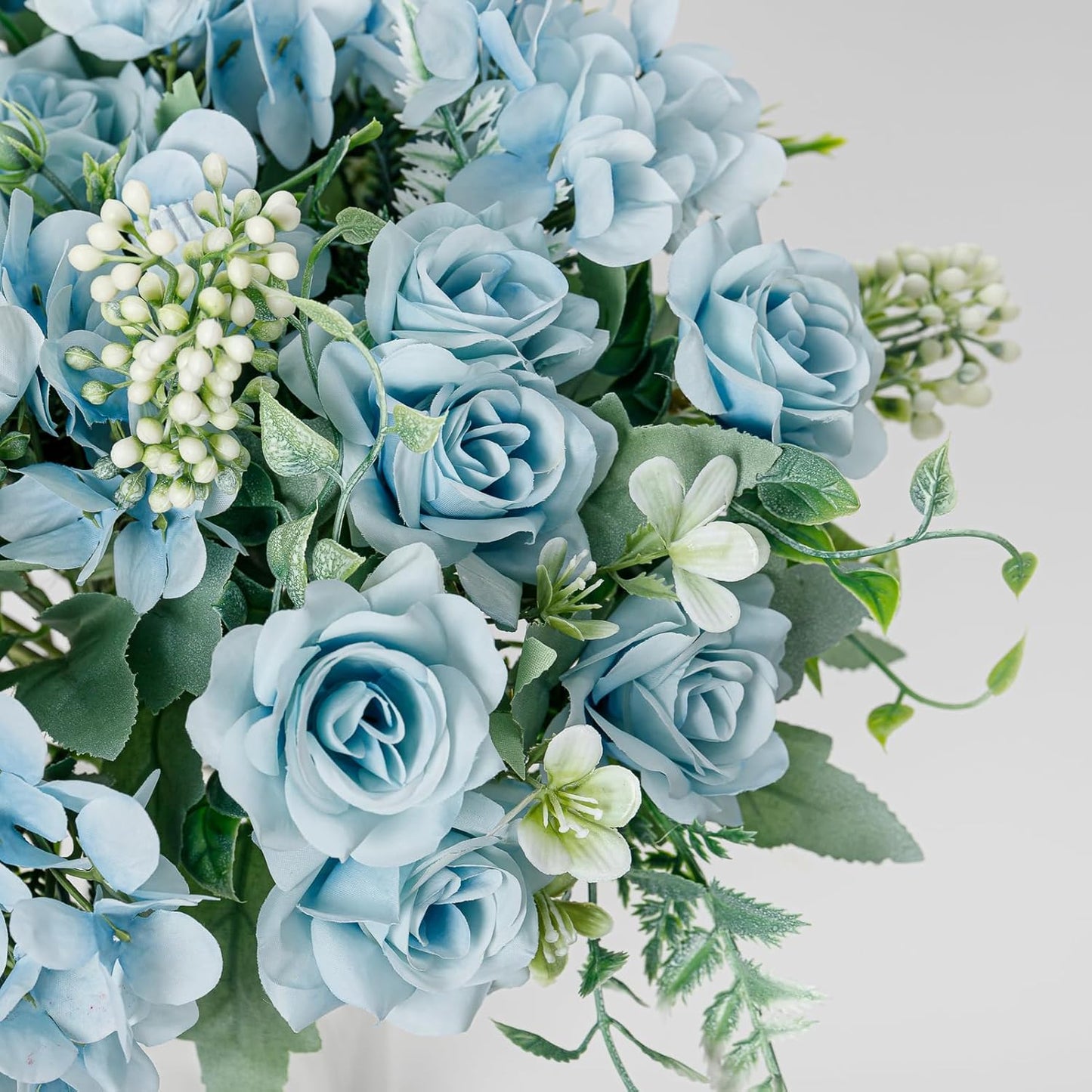 Artificial Flower 5 Branches Artificial Silk Fake Flowers Bouquet Small Roses for Wedding Home Office Tables Decor 2 Packs 4 Packs(Light Blue)