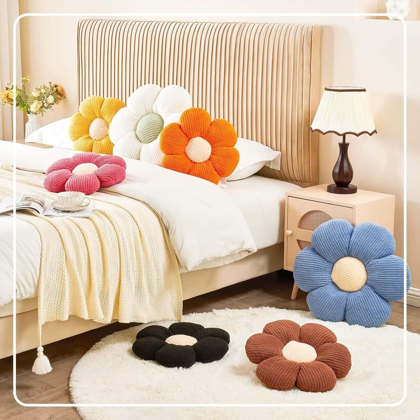 Flower Throw Pillow, Soft Brown 17.7" Shaped Floor Pillow for Home Decor, Cute Aesthetic Plush Decorative Pillows for Bed, Sofa, Couch