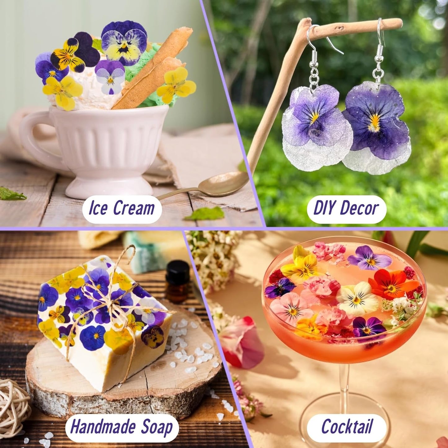 40 Pcs 8 Kinds Natural Dried Pressed Edible Flowers for Cake Topper Decorating - Mix Viola Tricolor for Cupcake Toppers, Cocktails, Resin Jewelry Making, DIY Art Crafts
