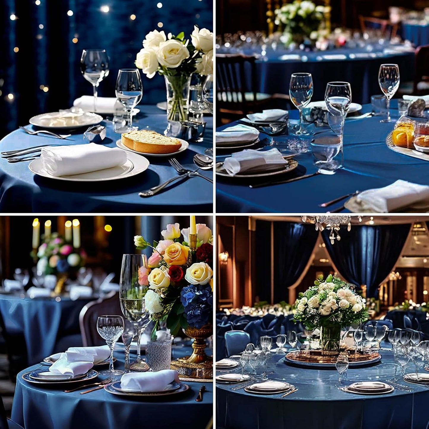 Round Tablecloth 120 Inch Tablecloth 6 Pack Navy Blue Table Cloths Washable Decorative Linen Polyester TableClothes Cover for Dining Table Banquets Buffet Parties and Wedding