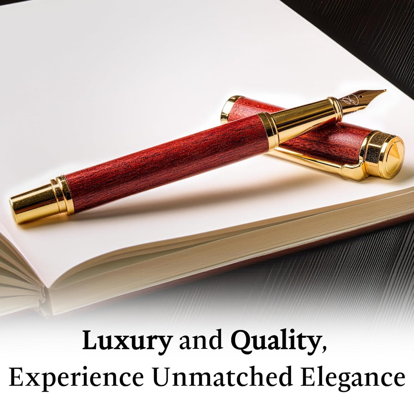 Ellington Pens Elegant Wood Fountain Pen Set – Includes Wooden Pen Box, Ink Converter, 6 Ink Cartridges, and Gift Box – Writing, Calligraphy