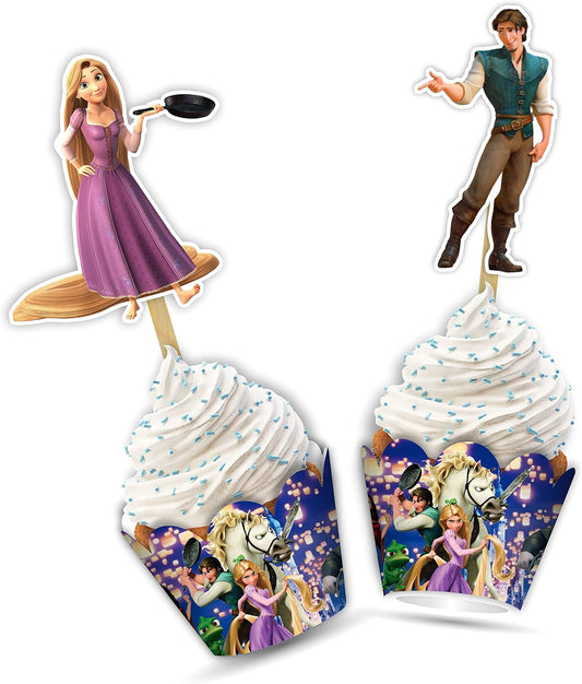 "Rapunzl Cupcake Wrappers – Princess Theme Cupcake Decoration for Birthday Party & Celebration – Tangled Inspired Cupcake Holders for Girls Princess Party Supplies, Dessert Table Décor"