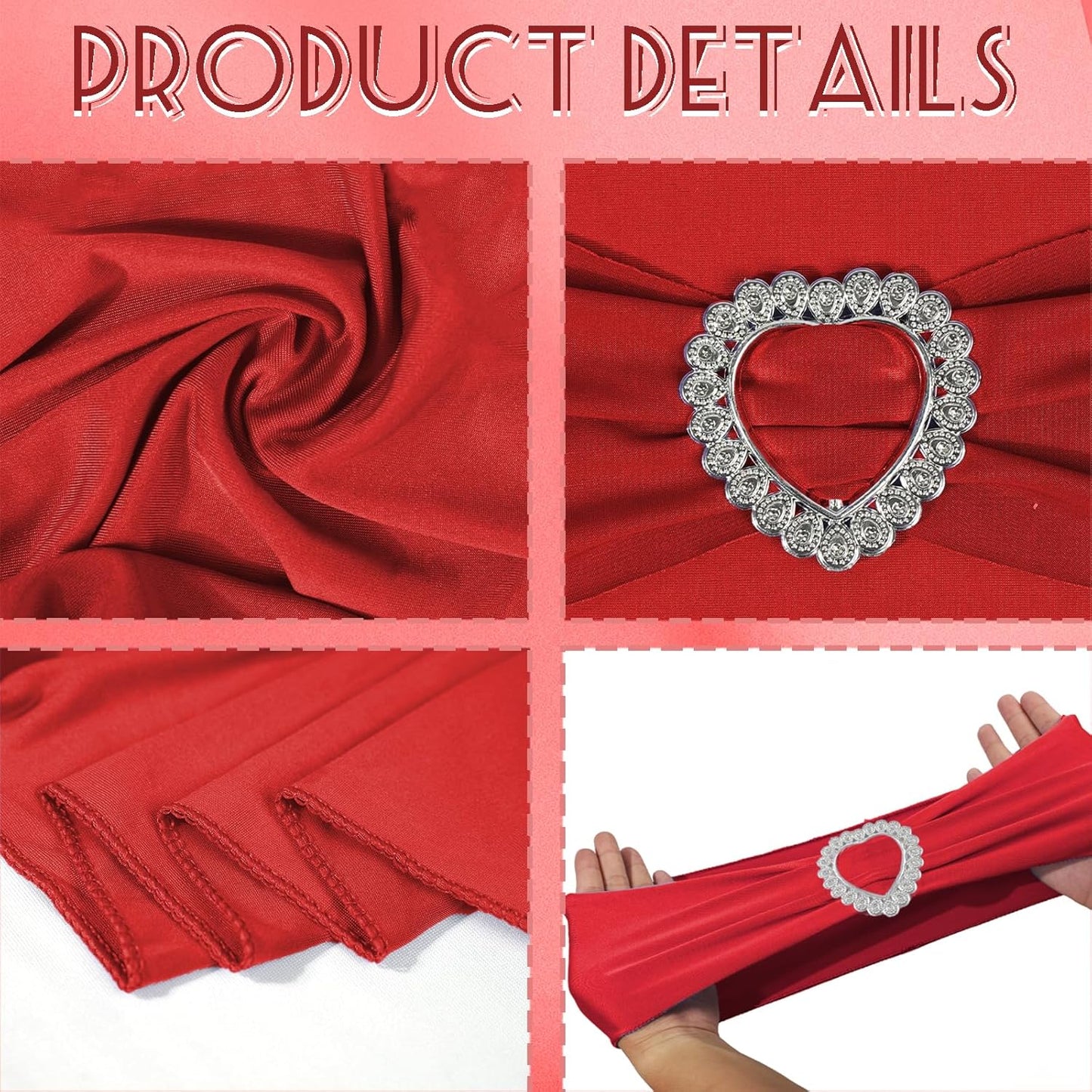 100PCS Spandex Stretch Red Chair Sashes Bows Universal Elastic Chair Cover Bands Ties with Buckle Slider for Wedding Party Birthday Reception Event Banquet Decoration(Red)