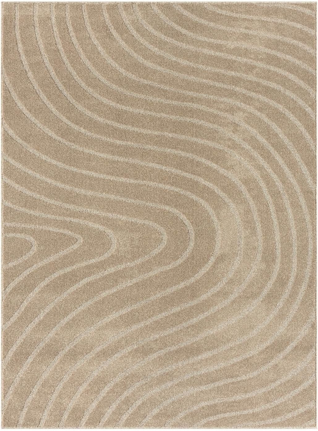 LUXE WEAVERS Modern Geometric Wave Beige 4x6 Area Rug