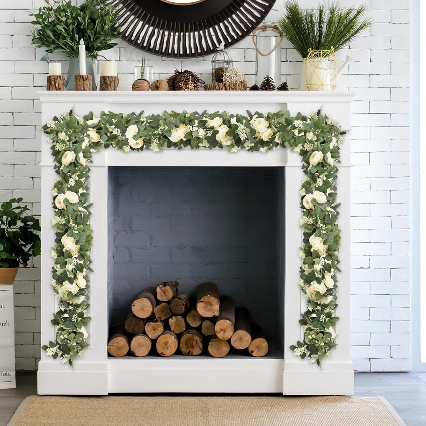 MAKHOT 2PCS Eucalyptus Garland, 6.6Ft Artificial Greenery Garlands Flower Decor, Green Spring Garland Wreath Vines Decorations for Table Home Wedding Mantle Party (Champagne)