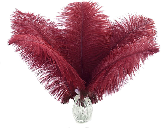 Ballinger Big Burgundy Ostrich Feathers - 24Pcs 12-14inch Wine Red Feathers for Party Centerpieces, Flower Arrangement and Home Decor