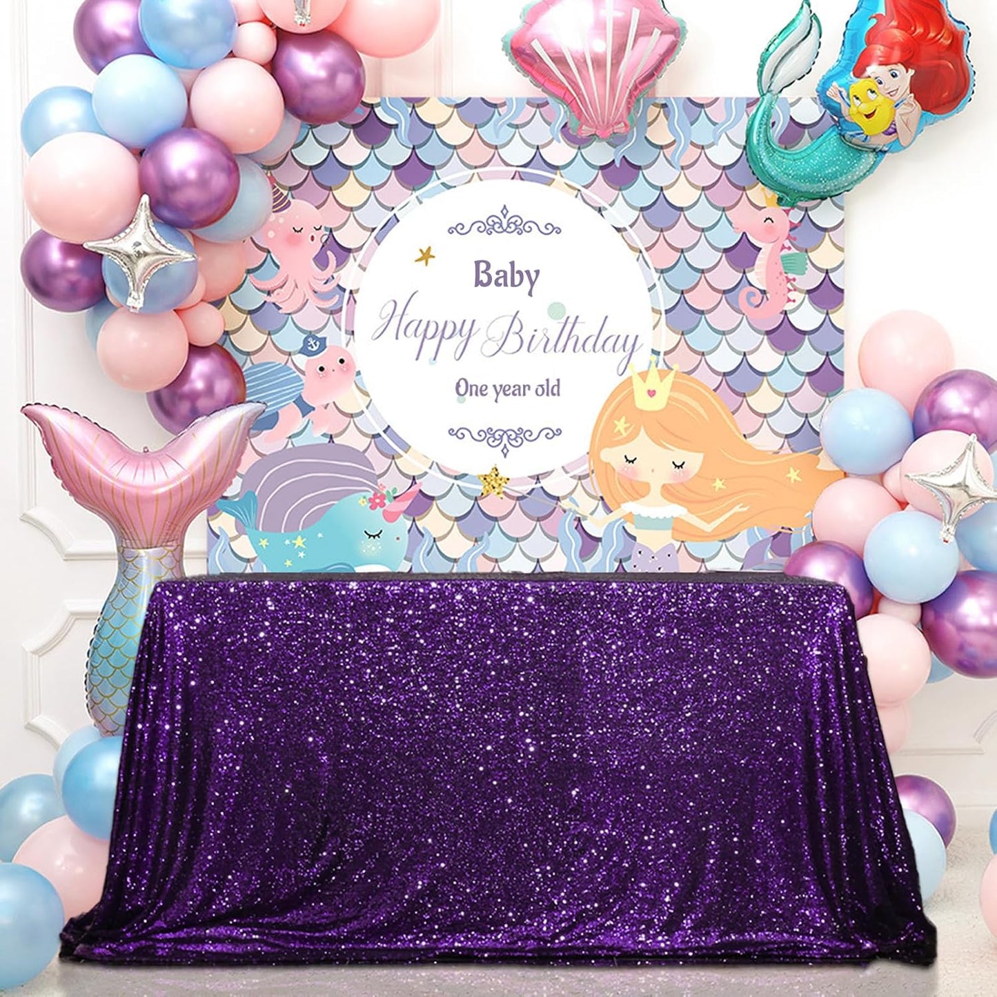 SquarePie Sequin Tablecloth 50 x 72 Inch Purple Sparkly Table Cloth for Wedding Halloween Party