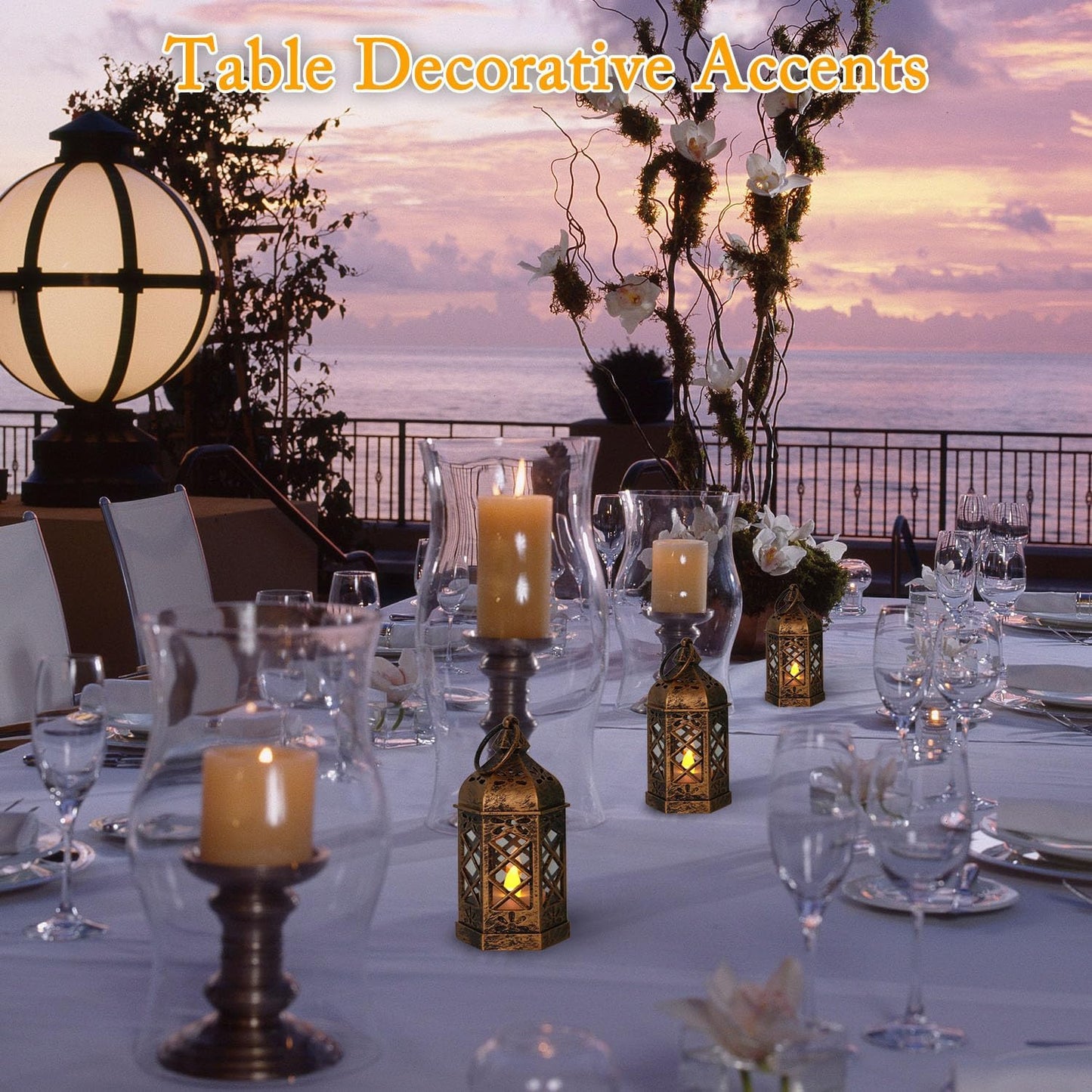 LLQ Mini Lantern for Centerpieces, (8Pack-5Inch) Vintage Lanterns Decorative, Small Hanging Lantern for Halloween Decorations, Christmas Centerpieces for Tables, Wedding Garden Party Decorations