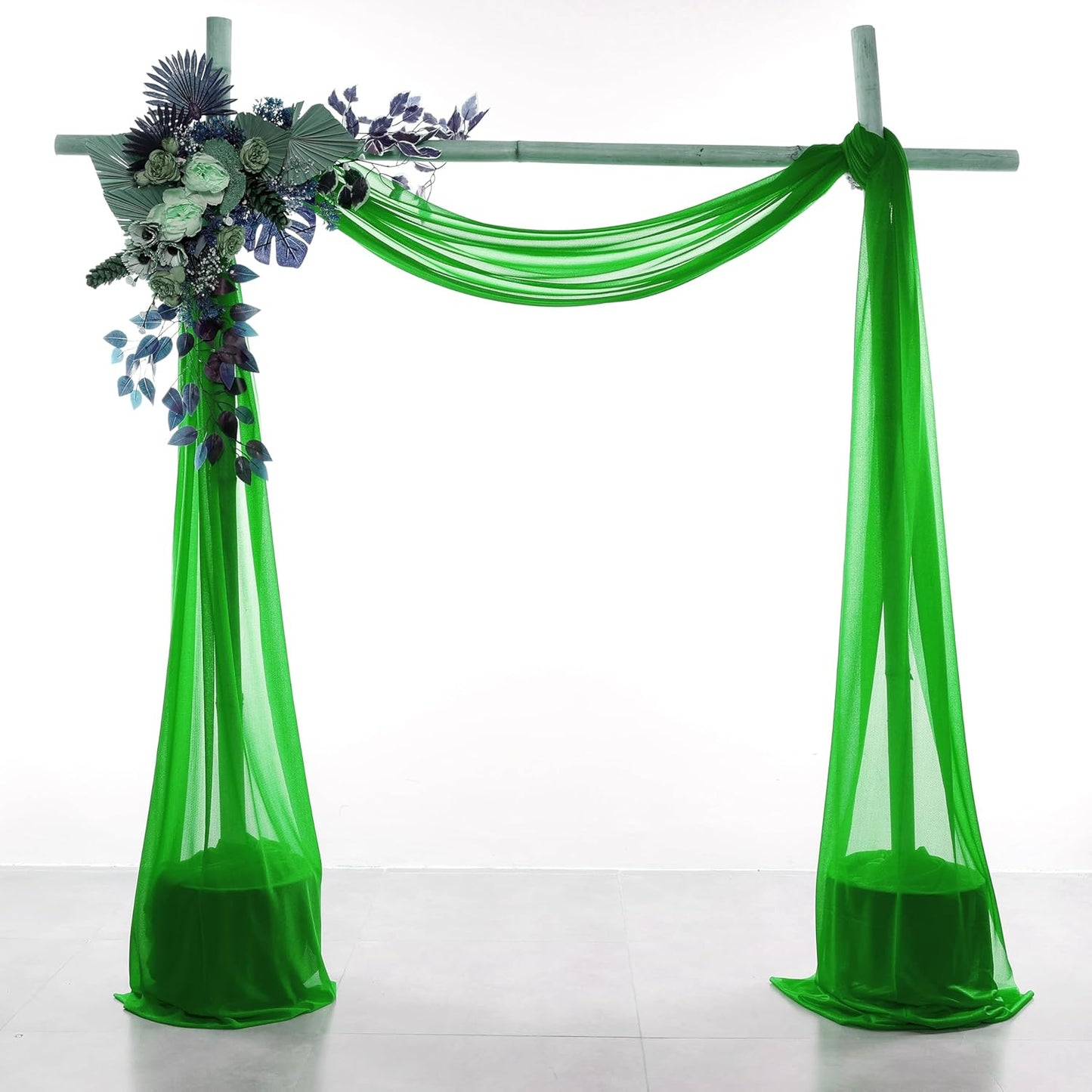 VDS Pack of 1 Panel (30 Inch X 20 Feet) Wedding Arch Draping Fabric Sheer Chiffon Fabric Drapery for Wedding Ceremony Reception Swag Backdrop Canopy Chuppah ARBO Altars Decoration (Green)
