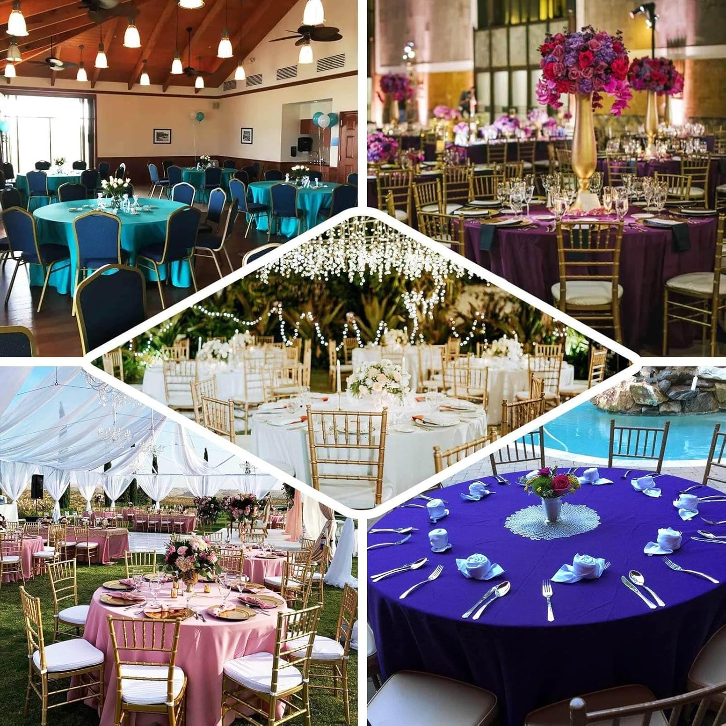 Efavormart Round Tablecloth, 132 Inch Stain & Wrinkle Resistant Washable Table Cloth, Decorative Polyester Fabric Table Cover for Banquet, Wedding, Dining- Red