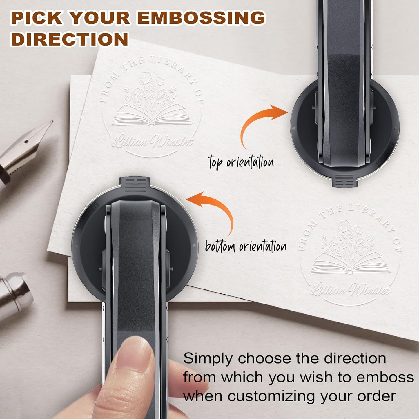 Embosser Stamp Custom - Book Stamp Personalized Gifts for Book Lovers, Readers, Home & Library Collections (Floral-05)
